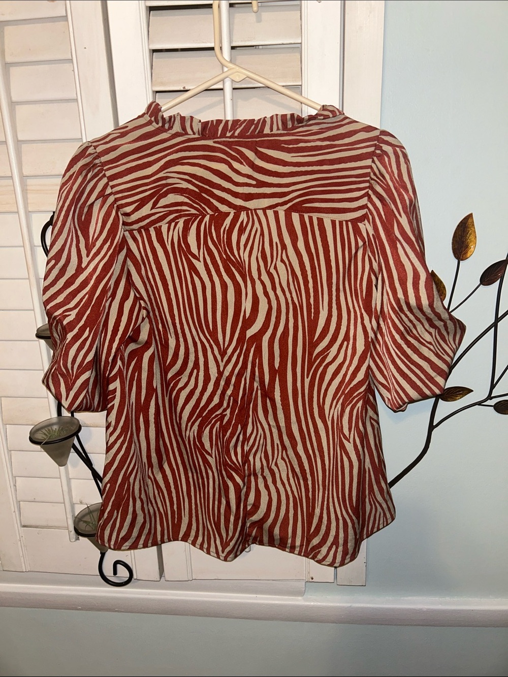 Umgee Rust & Cream Zebra-Print V-Neck Blouse - Picture 5 of 5